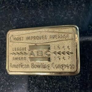 Vintage 1960s Brass Belt Buckle American Bowling Congress 1966-‘67 Most Improved
